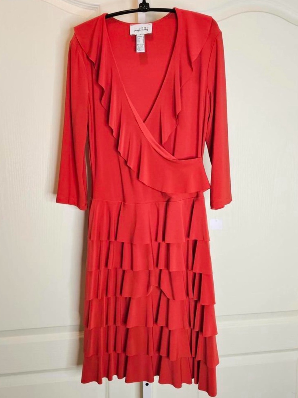 Joseph Ribkoff Red Ruffle Wrap Dress - Picture 3 of 7